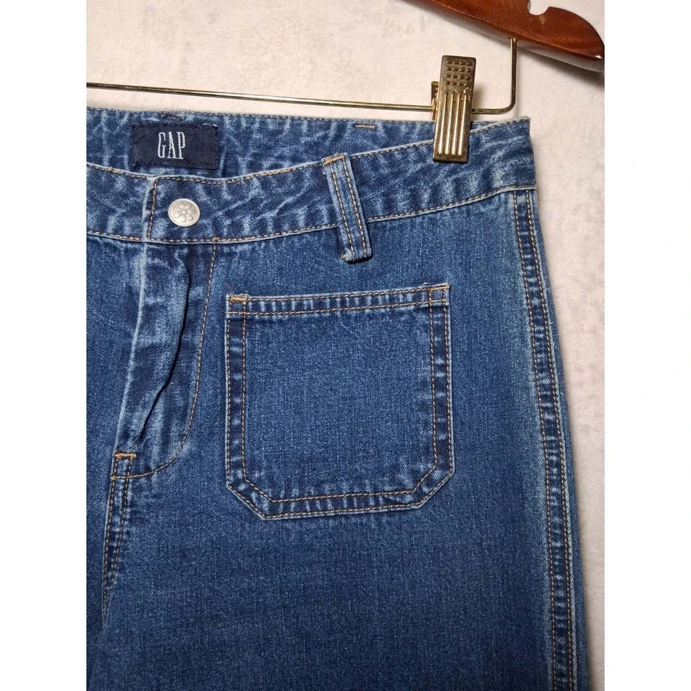 GAP Loose Mid Rise Relaxed Wide Straight Leg Sz 16 Denim Jeans Patch Pockets Y2K